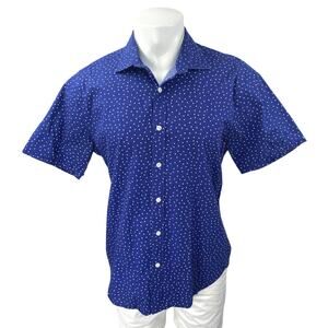 Aqua Men's Blue Polka Dot Short Sleeve Classic Button Down Shirt Top Size M